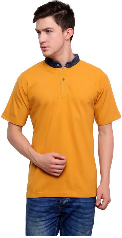 Lemon & Vodka Men Mandarin Collar Brown T-Shirt