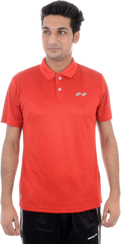 Nivia Solid Men Polo Neck Red T-Shirt