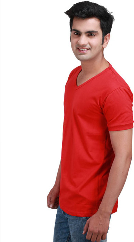 Inkovy Solid Men V-neck Red T-Shirt