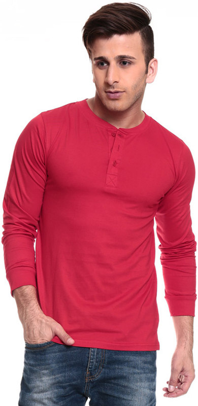 Izinc Solid Men Henley Red T-Shirt