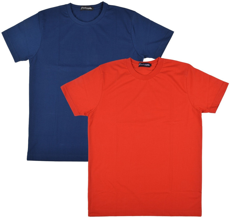 Pintapple Solid Men Round Neck Red, Dark Blue T-Shirt(Pack of 2)