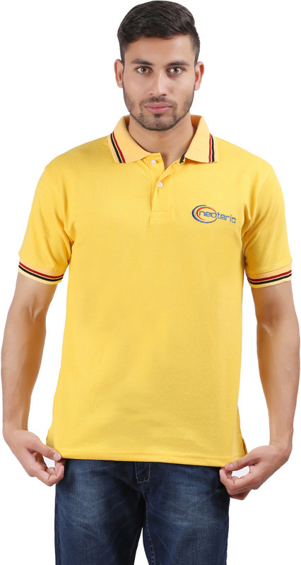 Neoteric Solid Men Polo Neck Yellow T-Shirt