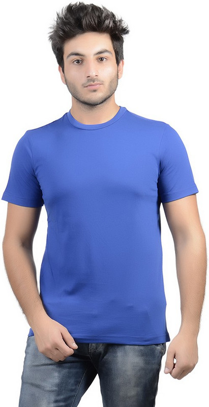 DS WORLD Solid Men Round Neck Blue T-Shirt