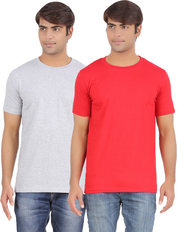 Ap'pulse Solid Men Round Neck Grey, Red T-Shirt(Pack of 2)
