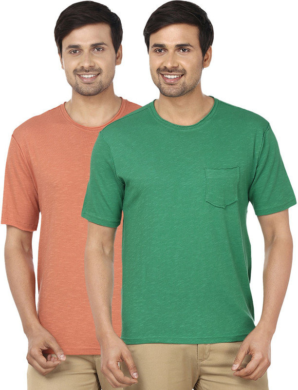 Ruse Solid Men Round Neck Orange, Green T-Shirt(Pack of 2)