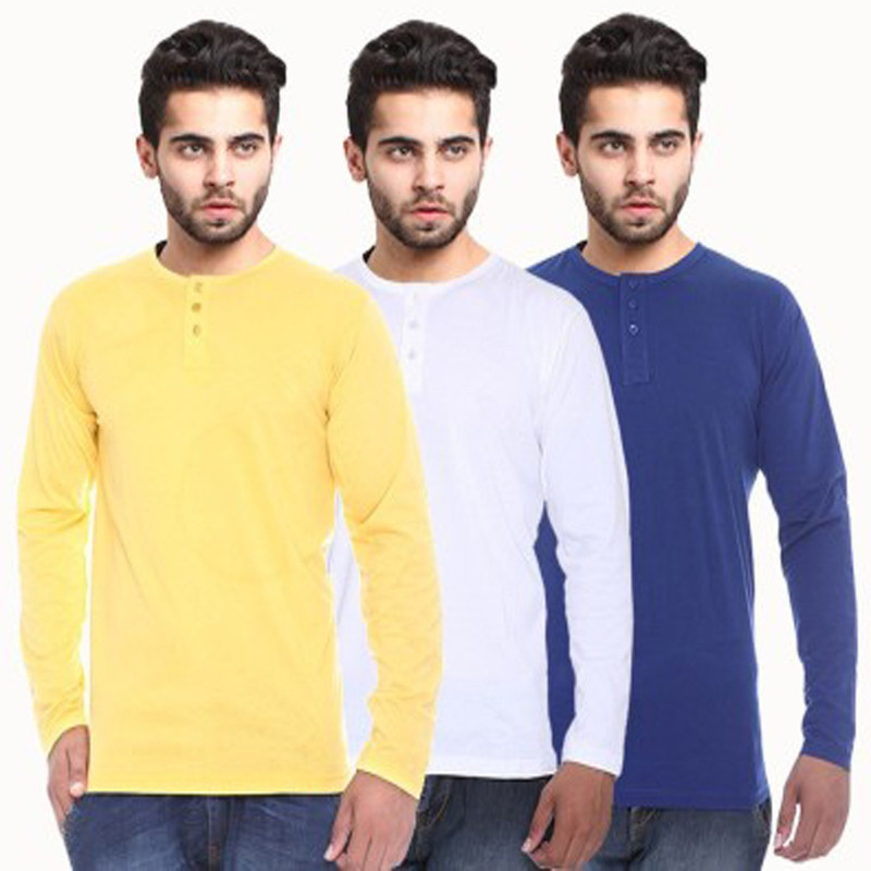 Sampoorna Collection Solid Men Henley Yellow, White, Blue T-Shirt(Pack of 3)