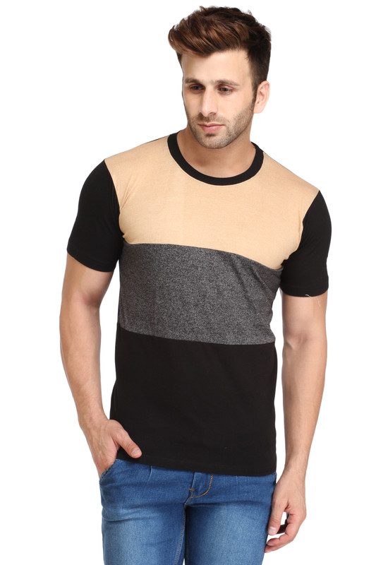 Leana Solid Men Round Neck Beige, Grey, Black T-Shirt
