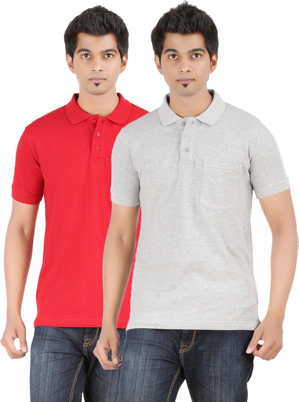 Ap'pulse Solid Men Polo Neck Red, Grey T-Shirt(Pack of 2)