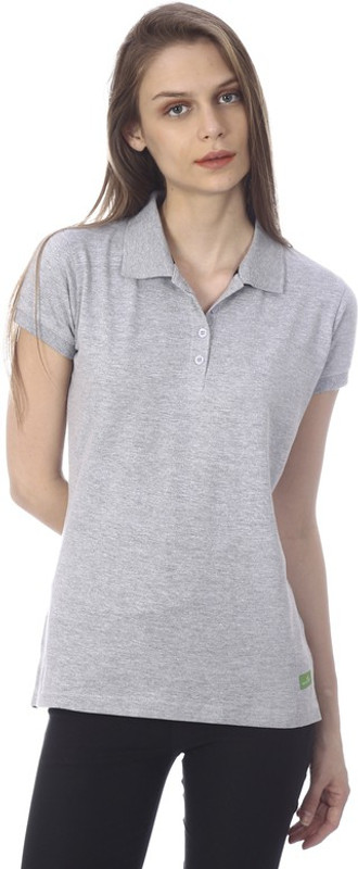 Goldstroms Solid Women Flap Collar Neck Grey T-Shirt