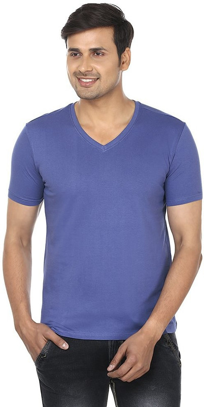 FM Fashionmania Solid Men V-neck Light Blue T-Shirt