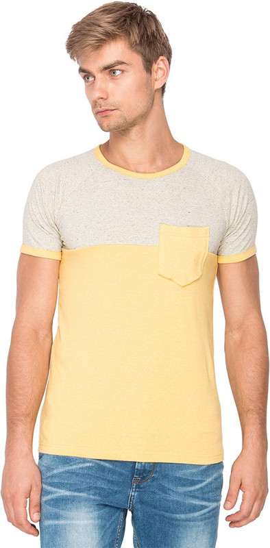Campus Sutra Solid Men Round or Crew Yellow, Beige T-Shirt