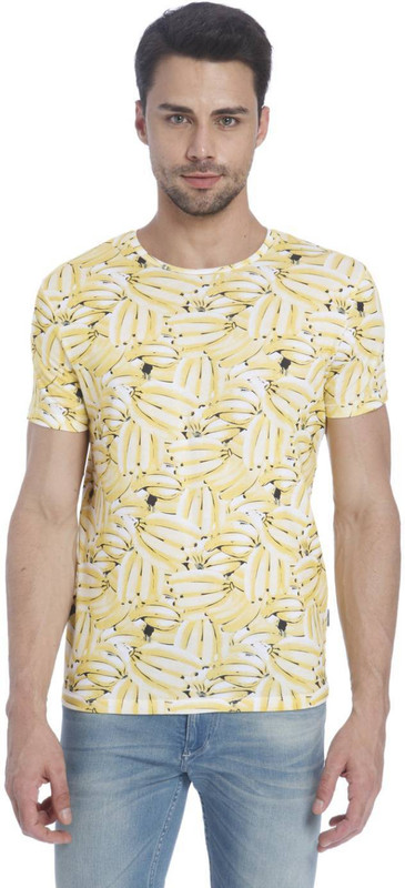 Jack & Jones Printed Men Round Neck Yellow, White T-Shirt