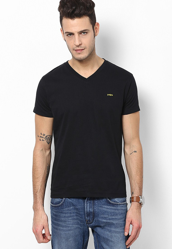 Jack & Jones Solid Men V-neck Black T-Shirt