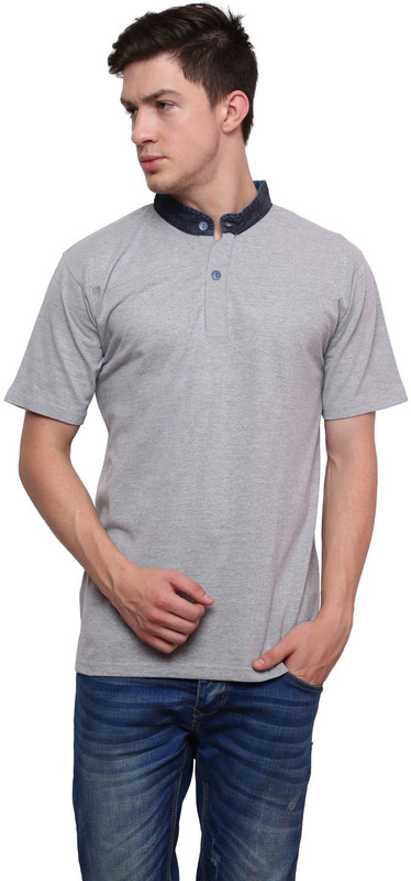 Lemon & Vodka Men Mandarin Collar Grey T-Shirt