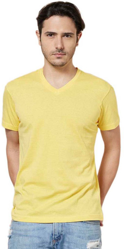 Tuna London Solid Men V-neck Yellow T-Shirt