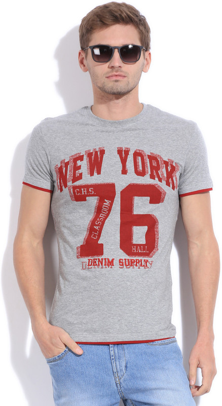 Celio Printed Men Round Neck Grey T-Shirt