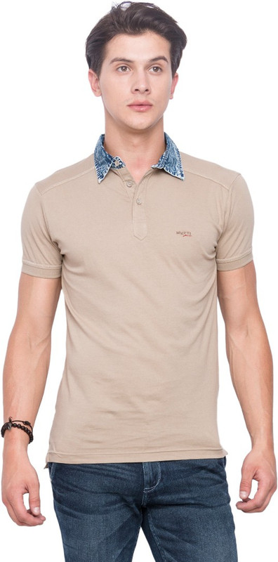 Mufti Solid Men Polo Neck Brown T-Shirt