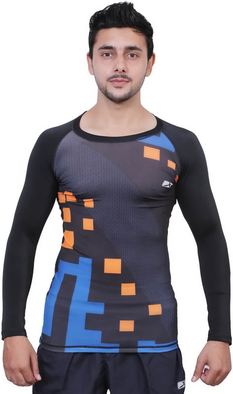 Vector X Printed Men Round Neck Black, Orange T-Shirt