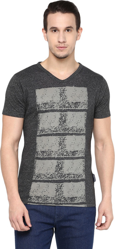Avoir Envie Printed Men V-neck Grey T-Shirt