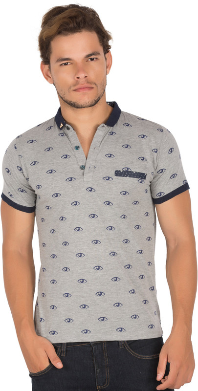 Alan Jones Graphic Print Men Polo Neck Grey T-Shirt