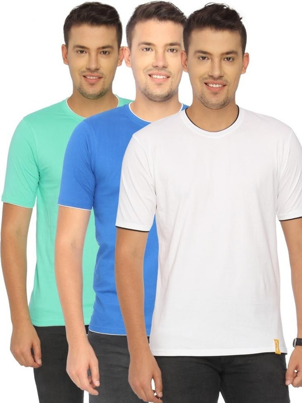 Campus Sutra Solid Men Round or Crew White, Green, Blue T-Shirt(Pack of 3)