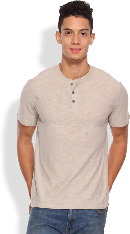 Arise Self Design Men Henley Grey T-Shirt