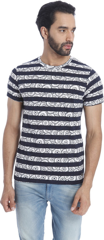 Jack & Jones Striped Men Round Neck Dark Blue T-Shirt