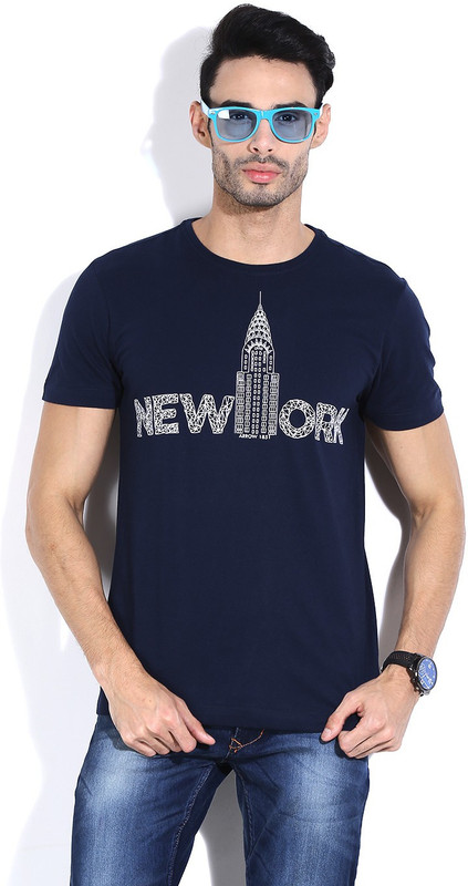 Arrow New York Printed Men Round Neck Dark Blue T-Shirt