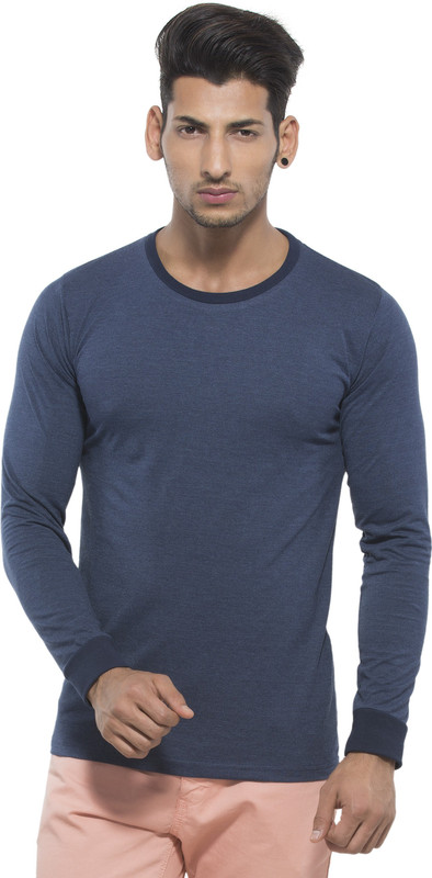 Alan Jones Solid Men Round Neck Dark Blue T-Shirt