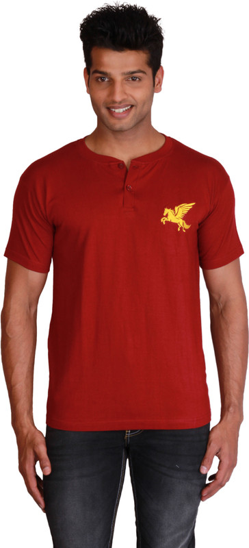 Right Shape Solid Men Henley Maroon T-Shirt