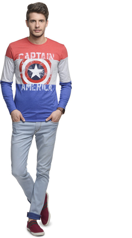 Captain America Printed Men Round or Crew Red, Grey, Blue T-Shirt