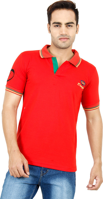 Denzor Solid Men Polo Neck Red T-Shirt