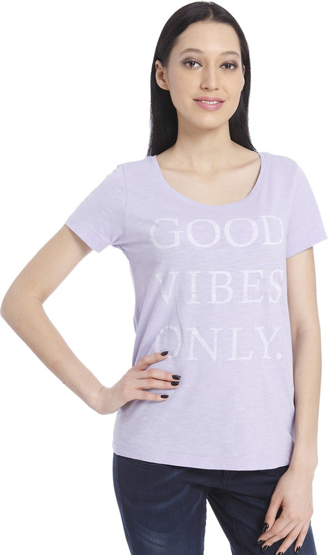 Only Printed Women Round Neck Purple T-Shirt