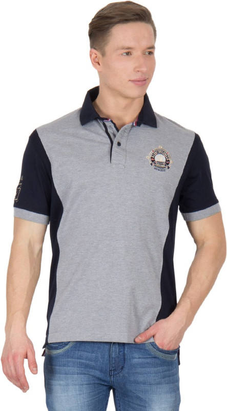 Wilkins & Tuscany Solid Men Polo Neck Grey T-Shirt