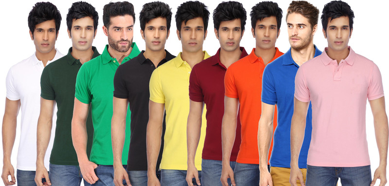 Concepts Solid Men Polo Neck Multicolor T-Shirt(Pack of 9)