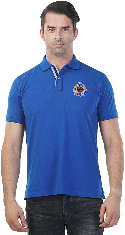 Aubert Liano Self Design Men Polo Neck Blue T-Shirt