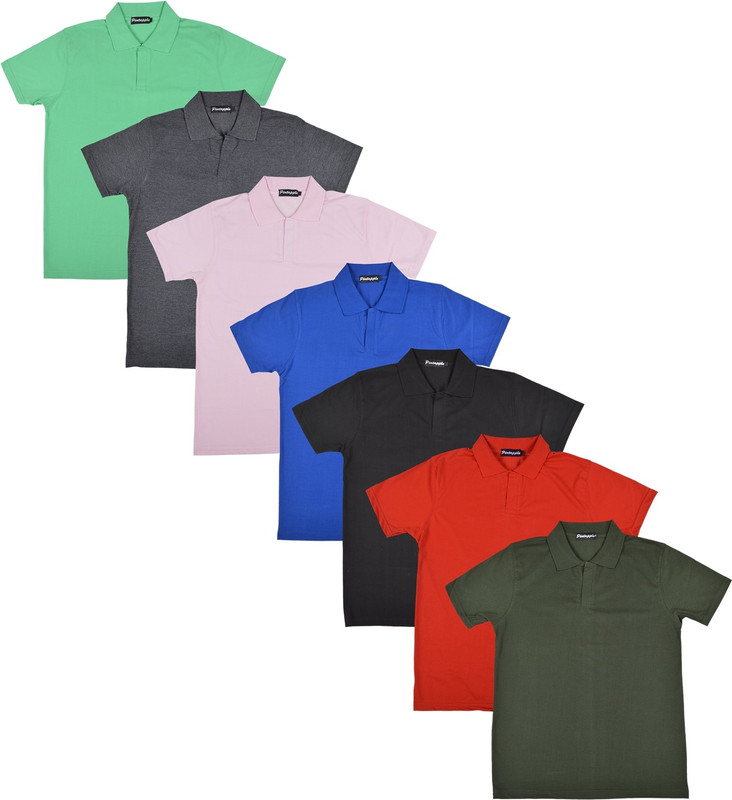 Pintapple Solid Men Polo Neck Black, Blue, Pink, Grey, Light Green, Red, Dark Green T-Shirt(Pack of 7)