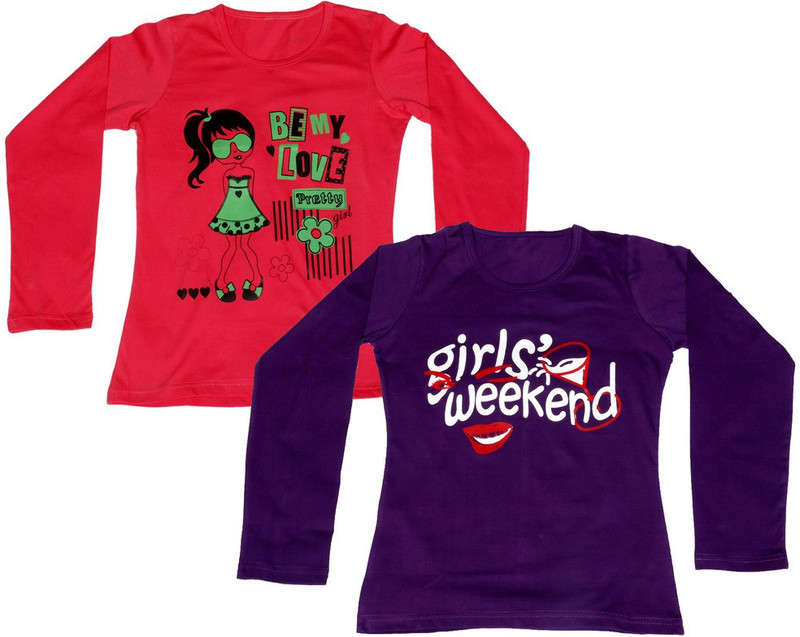 IndiWeaves Printed Women Round Neck Red, Purple T-Shirt(Pack of 2)