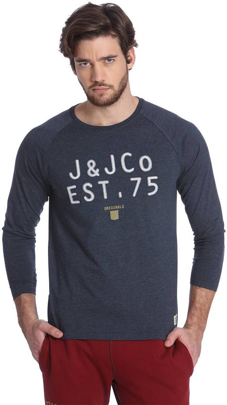 Jack & Jones Printed Men Round Neck Dark Blue T-Shirt