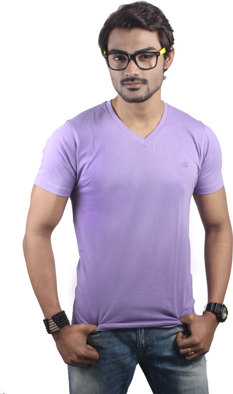 Spur Solid Men V-Neck Purple T-Shirt