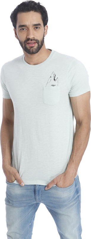Jack & Jones Solid Men Round Neck Light Blue T-Shirt