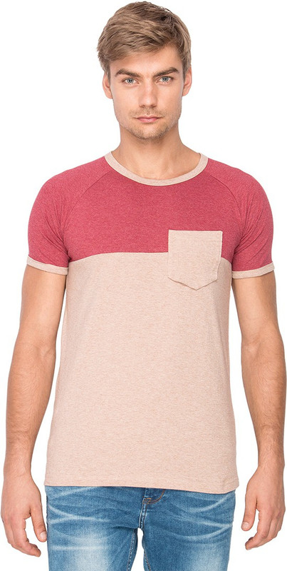 Campus Sutra Solid Men Round or Crew Brown, Red T-Shirt