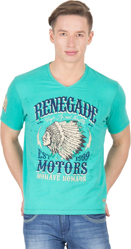 Wilkins & Tuscany Printed Men V-neck Blue T-Shirt