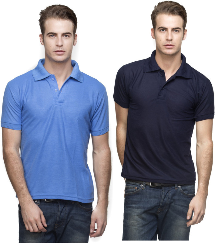 Lambency Solid Men Polo Neck Light Blue, Dark Blue T-Shirt(Pack of 2) Lambency Solid Men Polo Neck Light Blue, Dark Blue T-Shirt(Pack of 2)