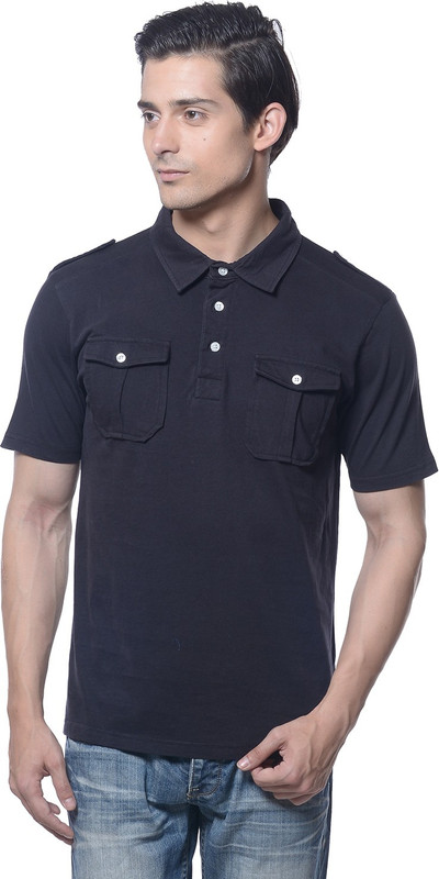 Carve Solid Men Polo Neck Black T-Shirt