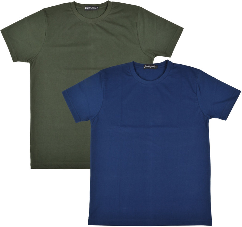 Pintapple Solid Men Round Neck Dark Blue, Dark Green T-Shirt(Pack of 2)