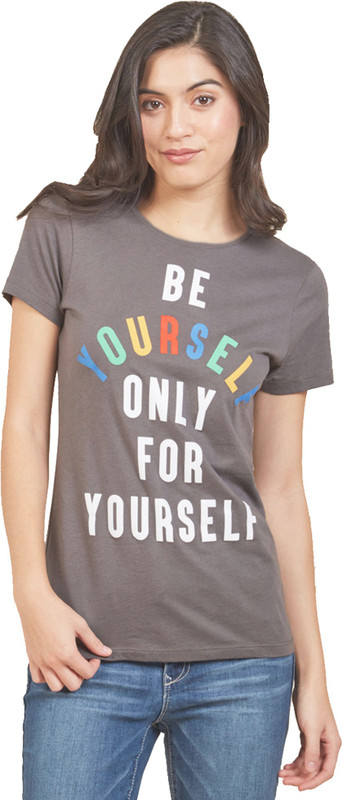 Espresso Printed Women Round Neck Brown T-Shirt