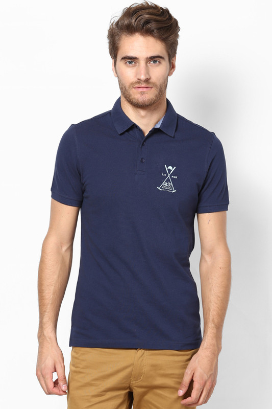 Srota Solid Men Polo Neck Dark Blue T-Shirt