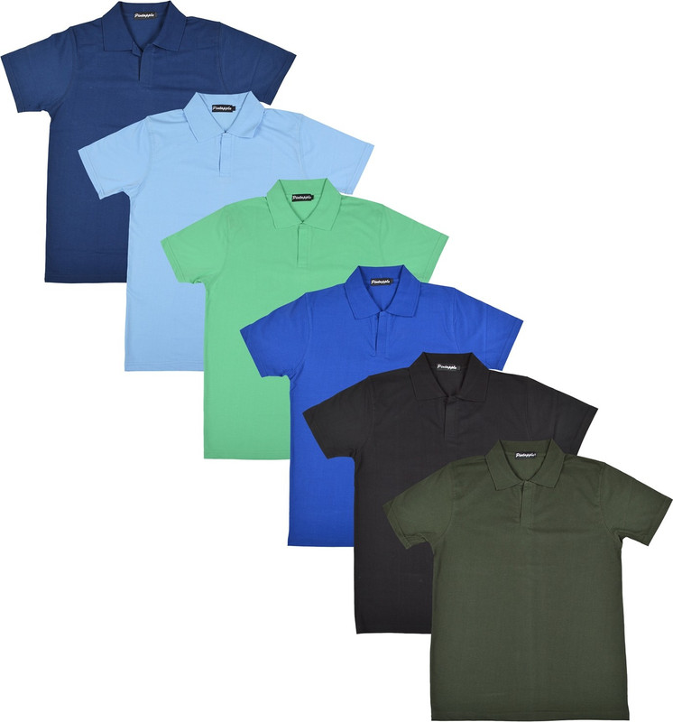 Pintapple Solid Men Polo Neck Black, Blue, Light Green, Light Blue, Dark Blue, Dark Green T-Shirt(Pack of 6)