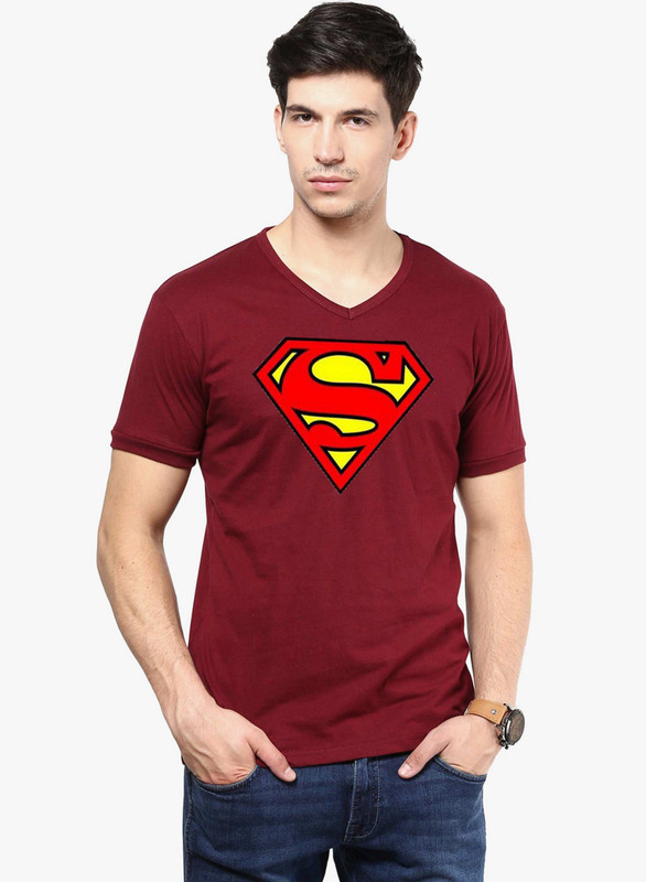 East West Solid Men V-neck Maroon T-Shirt